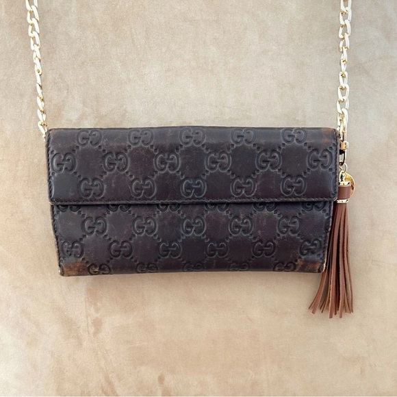 Gucci Guccissima Gold Heart Cocoa Brown Leather Continental Long Wallet